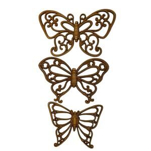 Vintage 70s Homco Plastic Wicker‎ Butterflies Wall Hanging Brown MCM Retro Decor